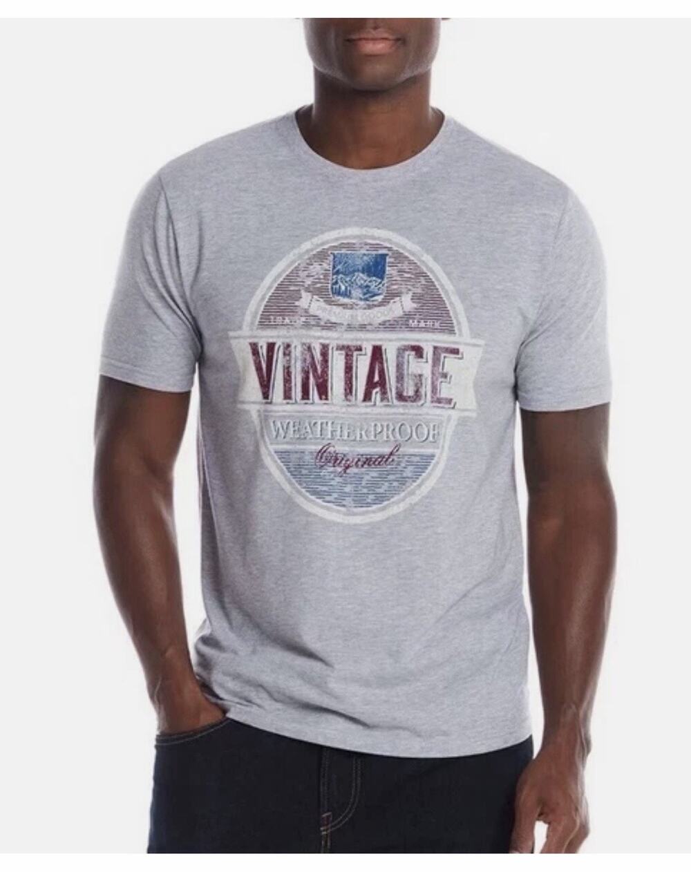 Weatherproof Vintage Men's Graphic Crew Neck Short Sleeves Tee, Gray, M